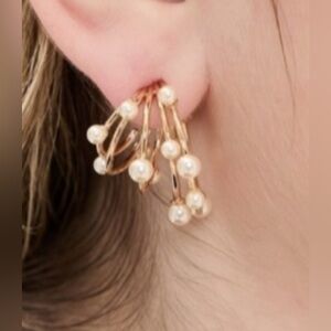 Tory Burch Gold Pearl Accented Hoop Earrings
